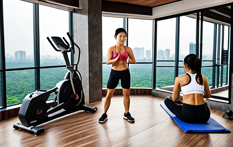 **Prompt 1: Diverse Personal Training Ecosystem in Vietnam**
    A dynamic, high-resolution composite image showcasing the diverse landscape of personal training in Vietnam. On one side, depict a luxurious, modern fitness center with large glass windows overlooking a bustling Vietnamese city skyline (e.g., Ho Chi Minh City or Hanoi), where a professional Vietnamese personal trainer in sleek activewear is guiding a client through a complex strength exercise on cutting-edge equipment. On another side, illustrate a more local, perhaps slightly rustic but clean, community gym or a vibrant public park, where a Vietnamese personal trainer is energetically leading a small group (3-5 people, diverse ages/genders) through an outdoor functional training session. Incorporate a third element showing a person at home, intently focused on a laptop or tablet screen, participating in an online personal training session, with minimalistic home workout gear around them. The overall image should convey professionalism, variety in training environments, and the blend of traditional and modern fitness trends, with natural lighting and a clean, inspiring aesthetic.