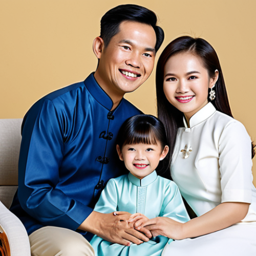 Home 19 가족사진 촬영 비용 - Studio Portrait with Ao Dai**
"A happy Vietnamese family, including parents and two children, posin...