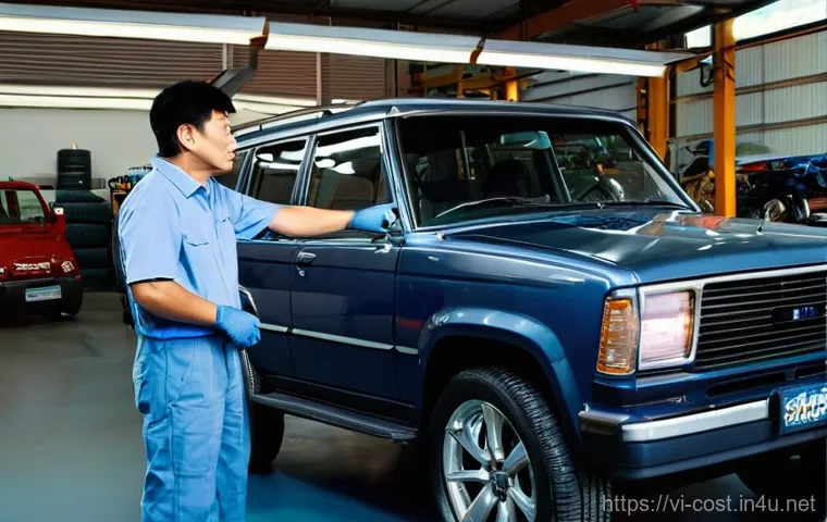 중고차 수리비용 - **Prompt:** A discerning Vietnamese individual, approximately 35-45 years old, meticulously inspecti... 중고차 수리비용 - **Prompt:** A discerning Vietnamese individual, approximately 35-45 years old, meticulously inspecti...