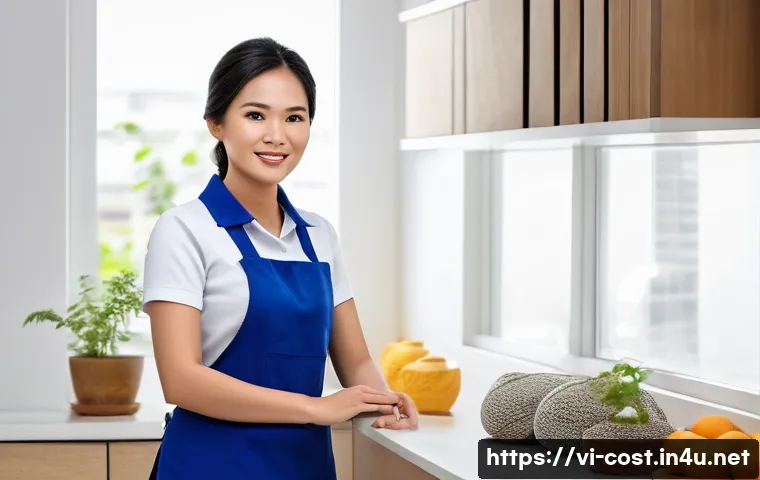 가사 도우미 비용 - **Prompt 1: Efficient and Professional Domestic Helper in a Modern Home**
"A clean, professional...