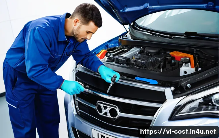 하이브리드 자동차 유지비 - **Prompt:** A clean, brightly lit professional auto repair shop. A skilled male mechanic in a neat, ...