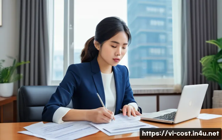 개인 대출 비용 - **Prompt:** A young Vietnamese woman in her late 20s, dressed in smart casual attire, sits at a mode...
