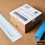 택배 국제배송비 - A detailed illustration of international shipping packaging optimization: show a neatly packed mediu...