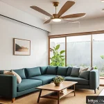 Home 18 가정용 CCTV 설치비 - A modern Vietnamese family living room with a sleek wireless IP security camera mounted on the wall ...