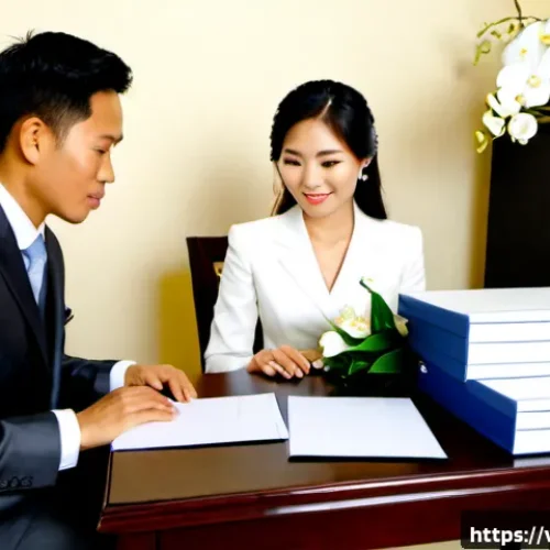 Home 17 웨딩 촬영 비용 - Photorealistic Vietnamese wedding photography consultation in an elegant Ho Chi Minh City studio, yo...